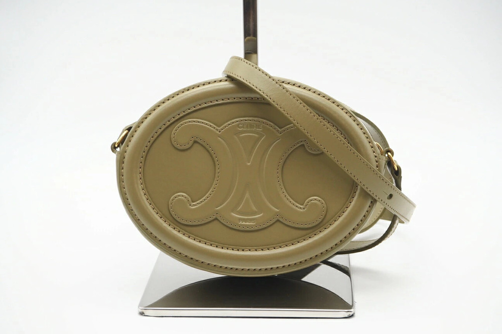 Celine Triomphe Oval Cuir Leather Shoulder Bag Khaki Green